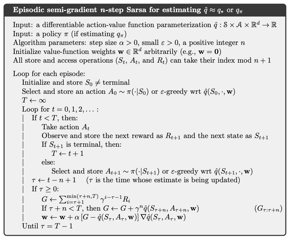 Semi gradient n-step Sarsa